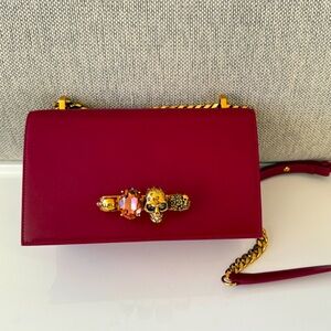 ALMOST NEW! Alexander McQueen Burgundy Jewelled Satchel Bag